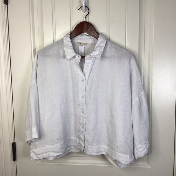 A. Ren Cropped Button Front Linen Shirt in White Size Medium. - Picture 2 of 9